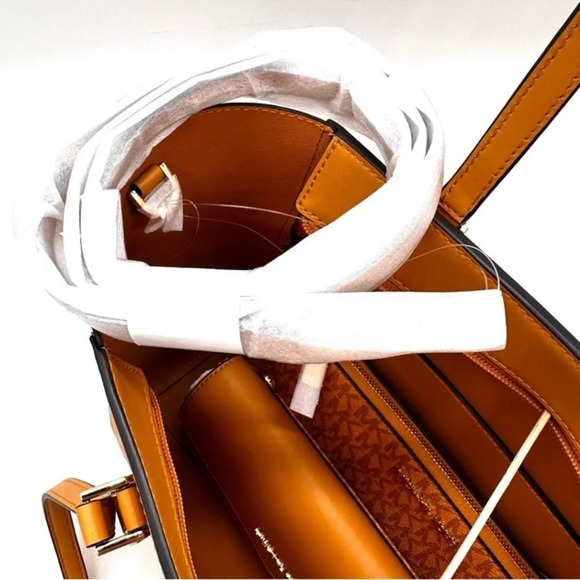 Michael Kors Charlotte LG Tote Bag 3 IN 1 Leather Shoulder Bag Cider - Picture 8 of 15